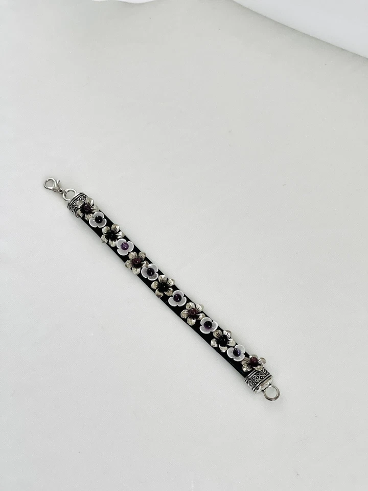 Pulsera flor piedra natural cuero genuino mujer 6-6,5 pulgadas Foto 3 de 4