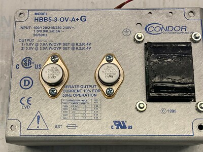  CONDOR HBB5-3-OV-A+G Linear AC DC Converter 2 Output 5V 5V 3A, 3A 100 ~ 240 VAC