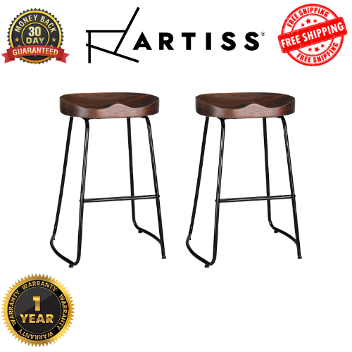 Artiss 2x Bar Stools Tractor Seat 65cm Wood Wooden Solid Pine Modern