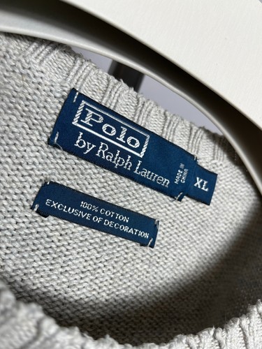 Polo Ralph Lauren knit sweater grey men’s cotton crew neck vintage 90s XL - Picture 3 of 8