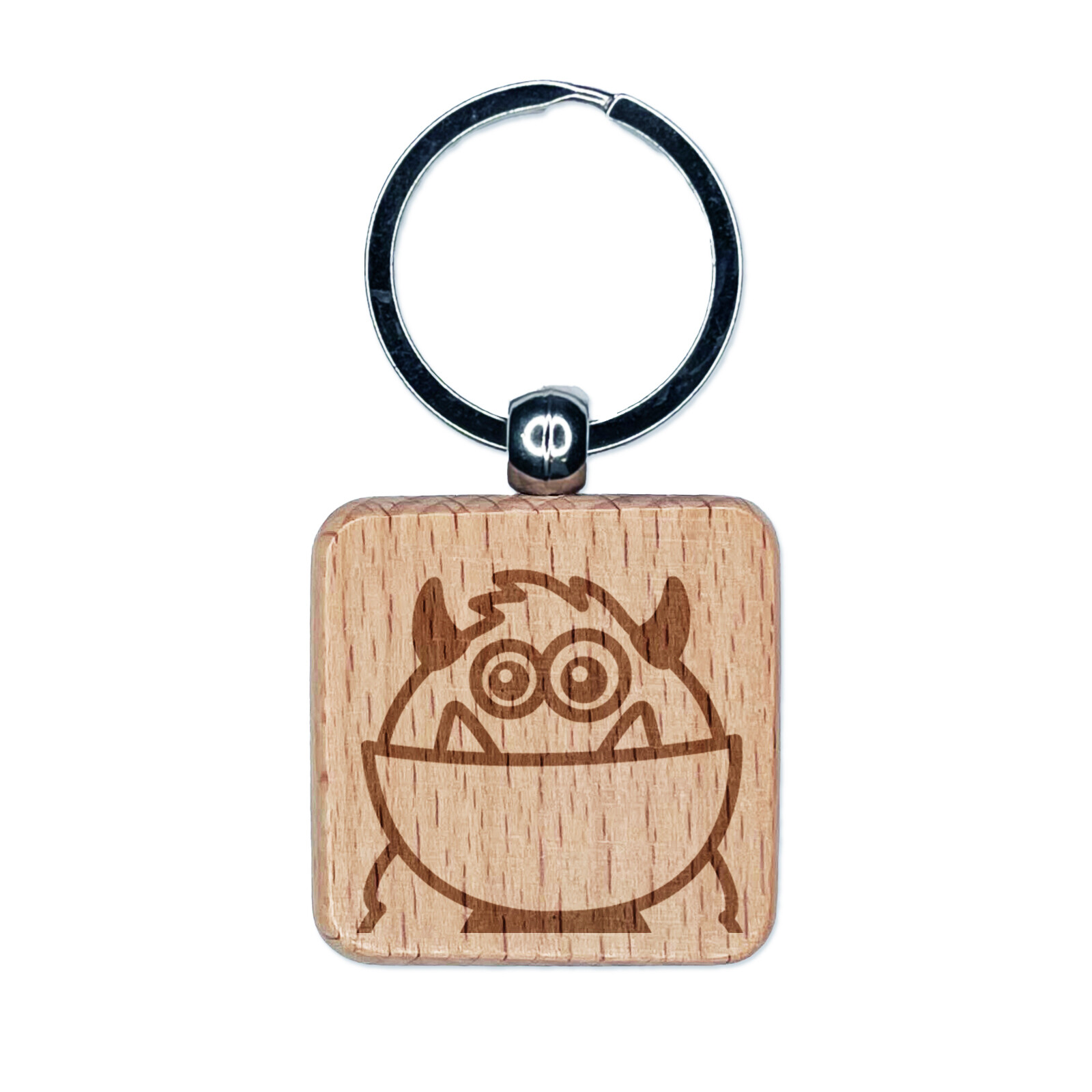 Peeking Monster Engraved Wood Square Keychain Tag Charm