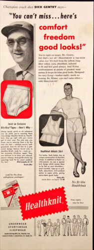 1955 Healthknit Men's Underwear Print Ad Man in Boxers T-Shirt and Loafers