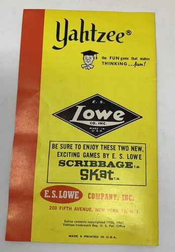 66 Jahre altes Yahtzee 2. Spiel ES Lowe Vintage 1961 original unbenutzt Inhalt in getragener Box - Bild 4 von 13