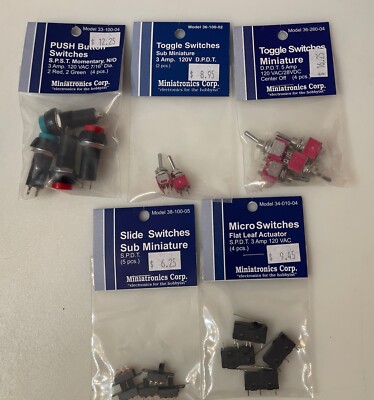 Miniatronics Lot  Push Button, Micro, Toggle, Slide Switches 5 Packages