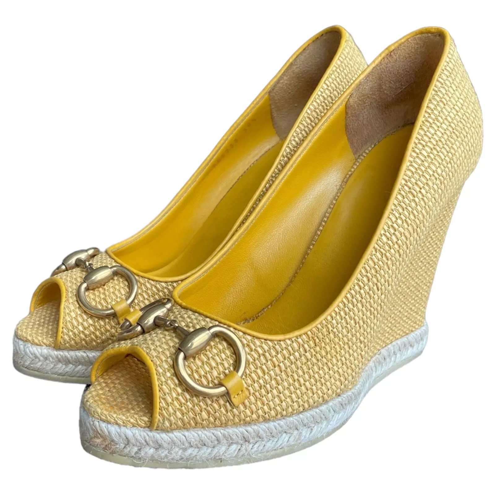 Escarpins GUCCI moutarde Raffia Charlotte Horsebit orteil, taille 38,5