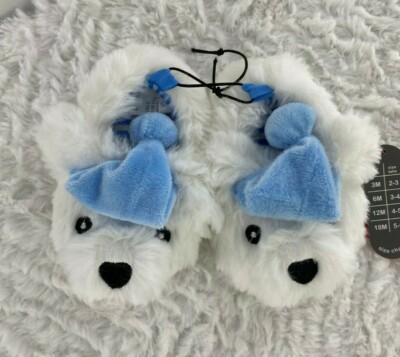 Christmas Slippers Plush Santa Dog Faux Fur Puppy Bootie Infant Size 