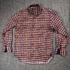 Visconti Black Mens Abstract Check Pattern L/S Button Shirt Flip Cuff Sz Small