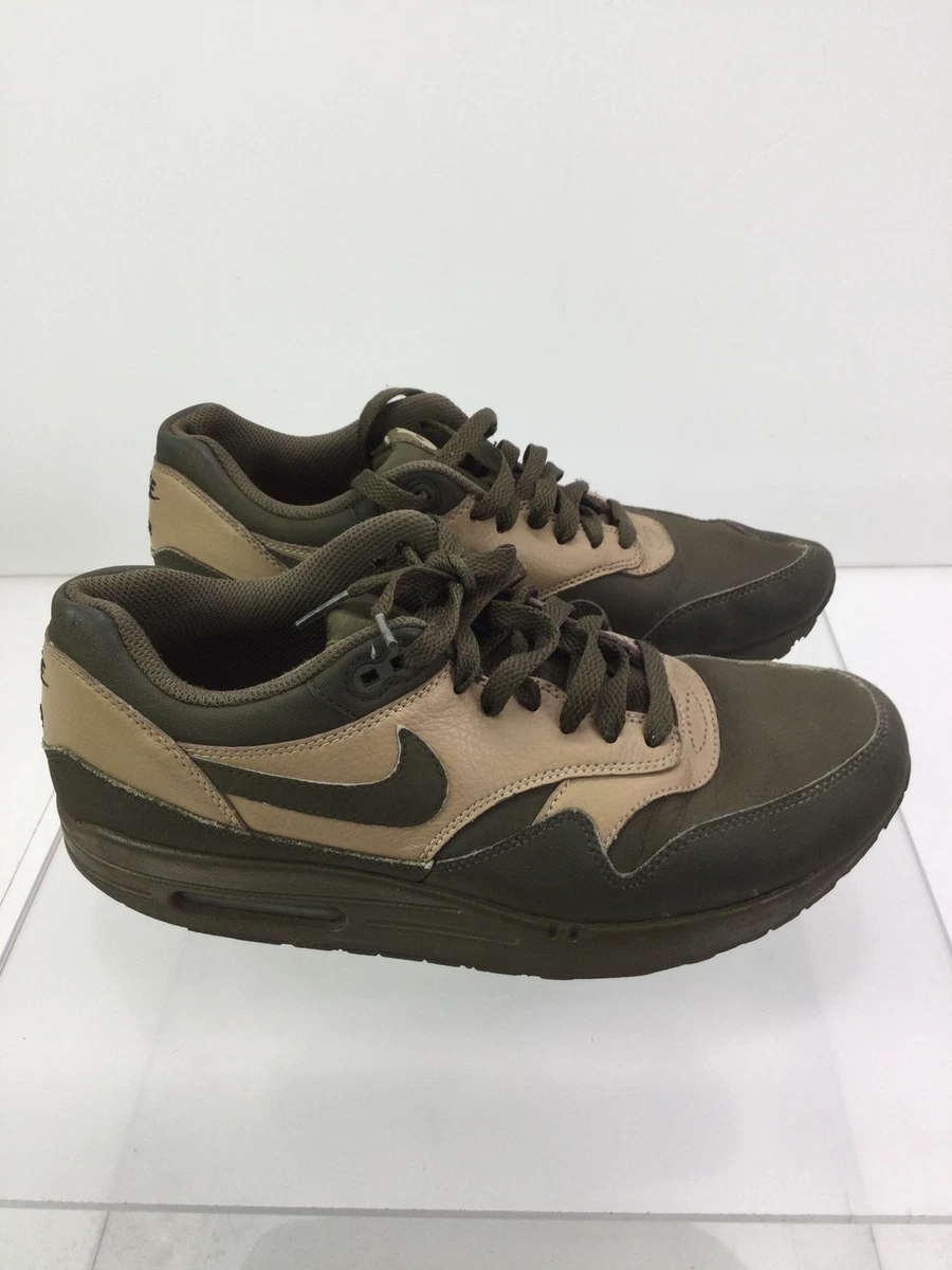 Nike Air Max 1 LTR Premium Olive Green Brown Lace Up Sneakers