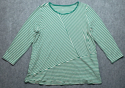 Kim Rogers Tops Womens XL Green Criss Cross Striped 3/4 Sleeve Boat Neck New