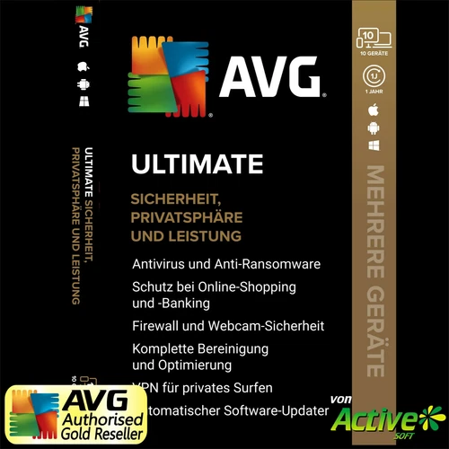 AVG ULTIMATE 2025 10 PC / Geräte 1 Jahr | AntiVirus, Tuneup, VPN, Antitrack | DE