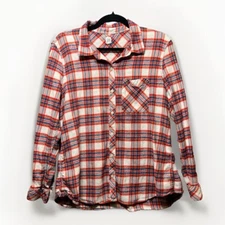 GAP Womens Flannel Shirt Size XXL Long Sleeve Plaid Button Down Red Blue White