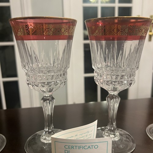Copas de vino de cristal Eurodec. Arándano/rosa con borde dorado. Juego de 4 - Imagen 5 de 16