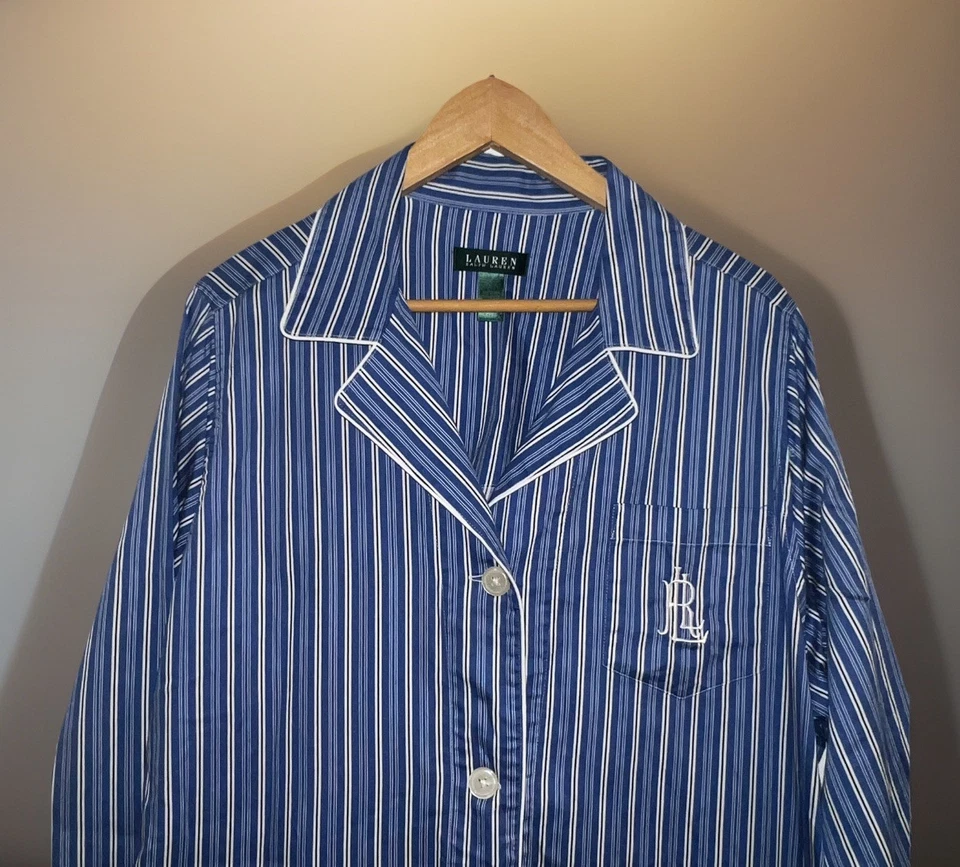 Camisa de dormir Lauren Ralph Lauren pijama camisón rayas azules más 1X logotipo Preppy Foto 2 de 4