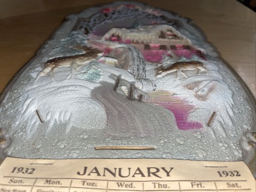 Vintage 1932 Pessed Paper Christmas Holiday Calendar Made Germany Reindeer Full - Picture 3 of 10