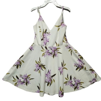 WINDSOR Floral Fit & Flare Womens Small White Purple Adjustable Strap Dress
