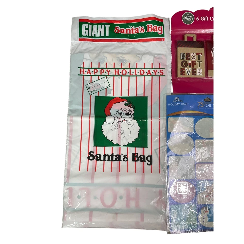 老式圣诞文具套装圣诞老人礼品袋卡片夹标签贴纸套装 — 第 3/4 张图片