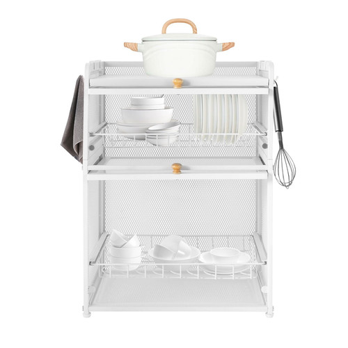 Dish Drying Rack, 3 Tier Dish Rack Large Capacity Dish Organizer with Lid Cov...