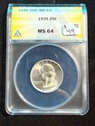 1935 WASHINGTON QUARTER  ANACS MS 64