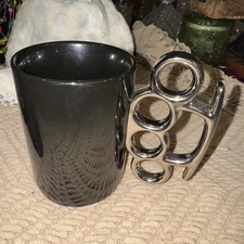 Just Funky Knuckles Coffee Mug~ Black With Silver Knuckles Handle