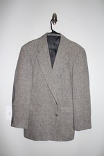 VINTAGE GRAY WEAVE HAGGAR TWEED WOOL SPORT COAT sz 44R elbow patch suit jacket