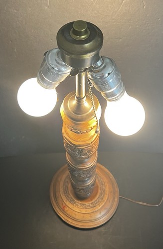 Vtg Hand-Carved Wood Table Lamp – Double Socket Ornate Floral Design 24.5" - Picture 9 of 11