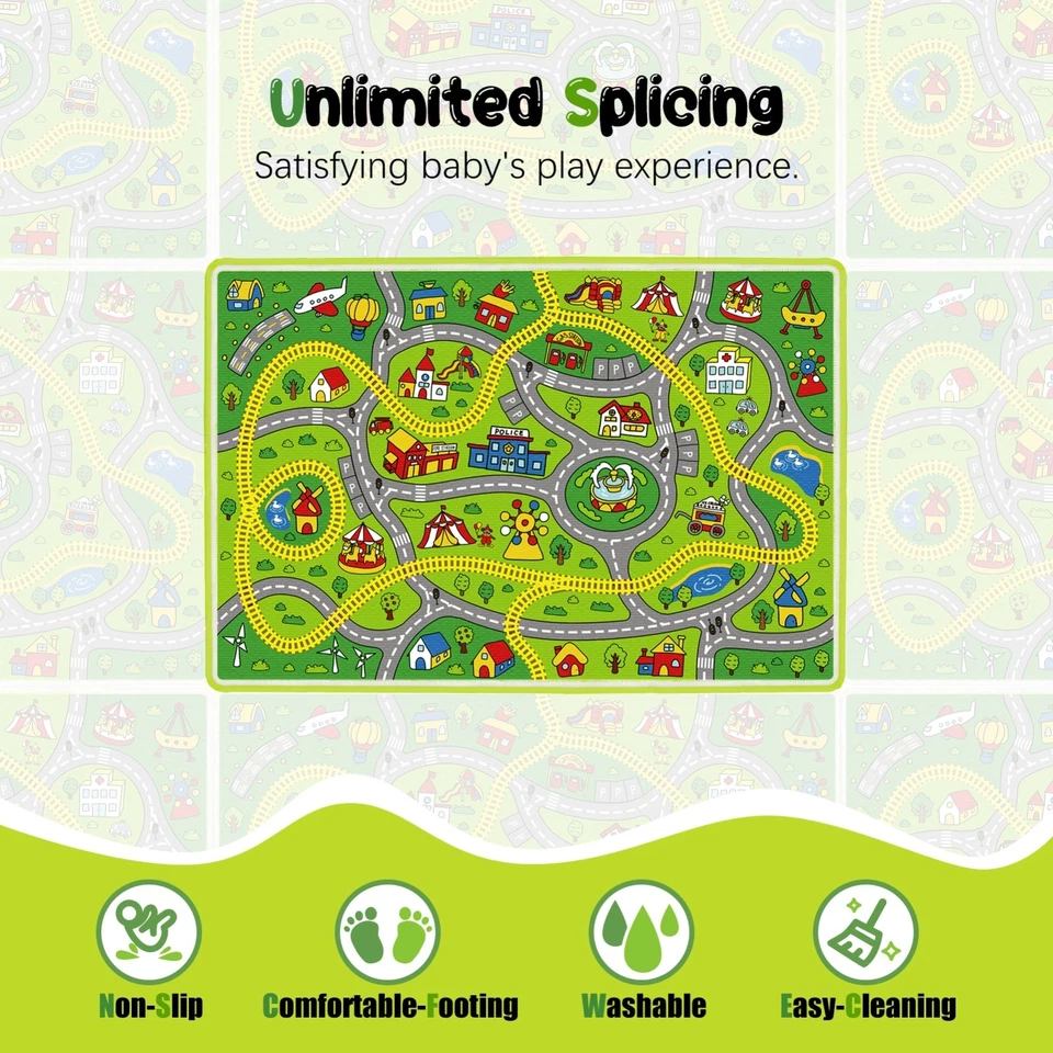 Alfombra para niños Alfombra de coche, Alfombra de pista para coche, Alfombra de juego para niños con carreteras, Lavable y antideslizante Foto 3 de 4