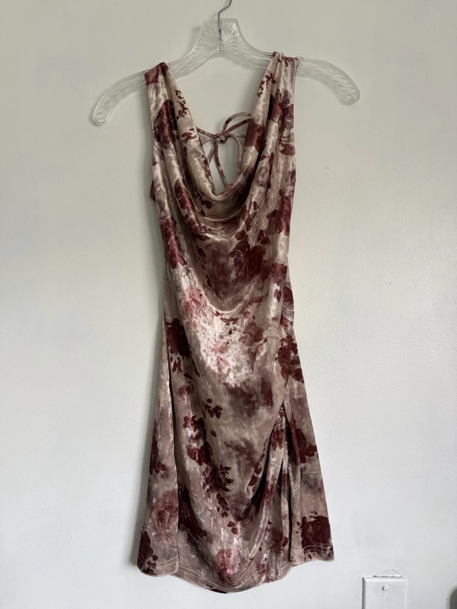 brown velvet slip dress ARCELA Glow Velvet Slip Dress, Tan / XS