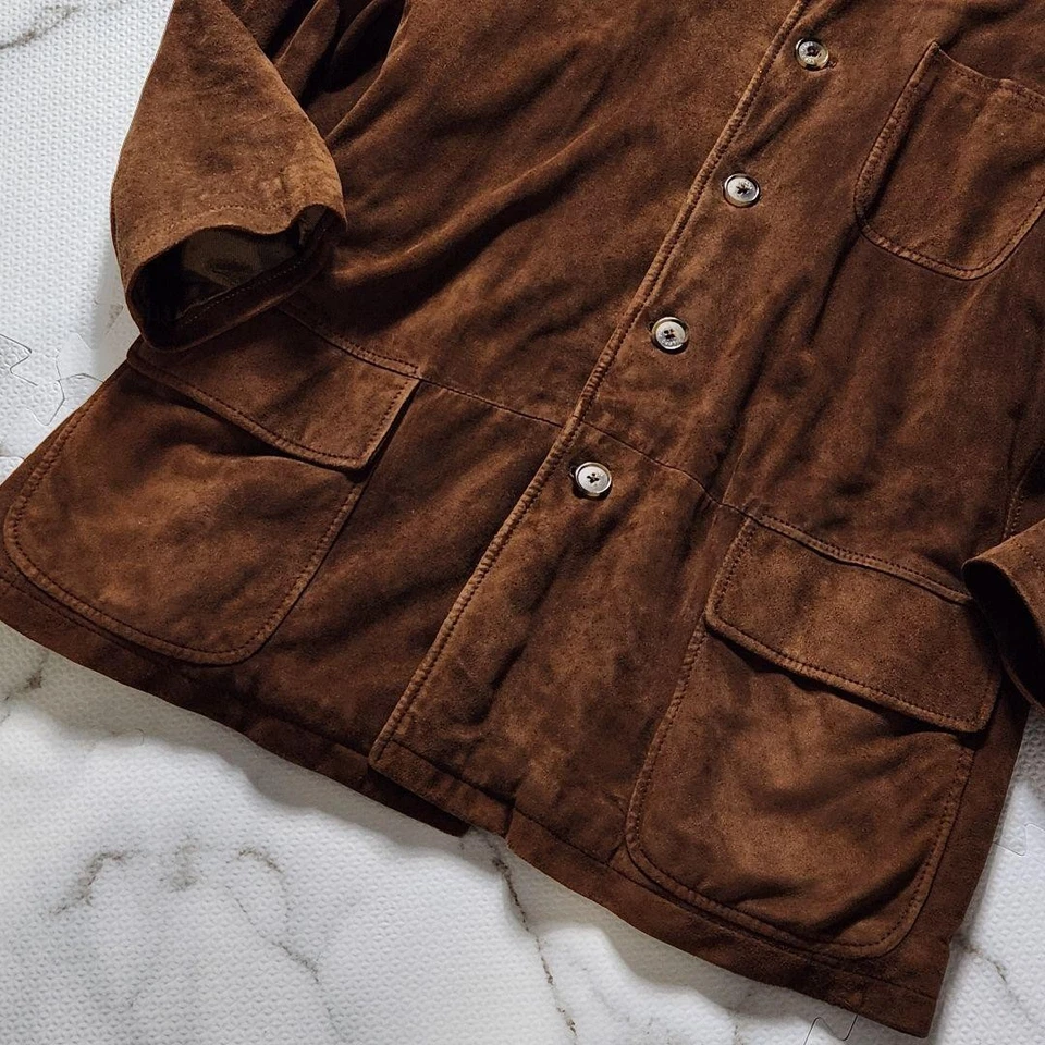 Loro Piana XXL Calf Leather Coat Quilted 100% Cashmere Lining Brown F/S - Image 4 of 4