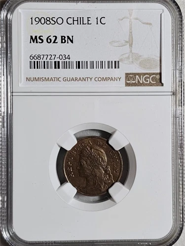 Chile 1 Centavo 1908 SO NGC MS 62 BN