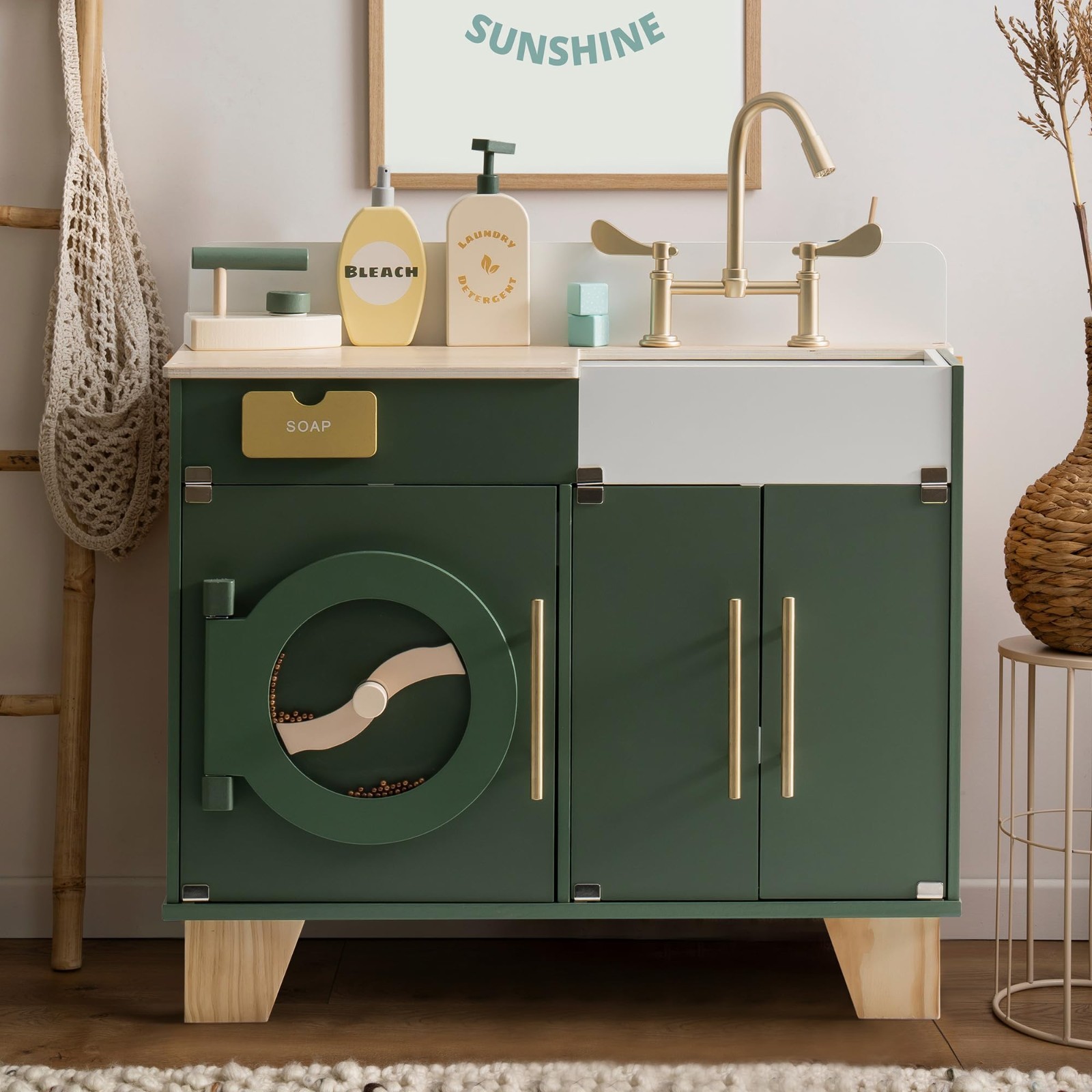 Robud Wooden Play Kitchen Set Toy Washing Machine Washer and Dryer for Kids