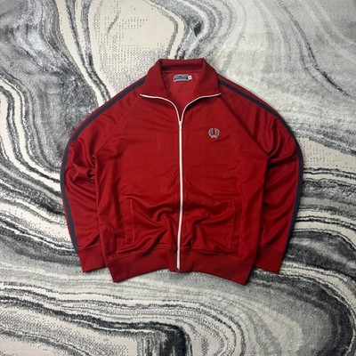 VTG Fred Perry 90's Oversized Medium Red Funnel Neck Tracksuit Top Track Jacket