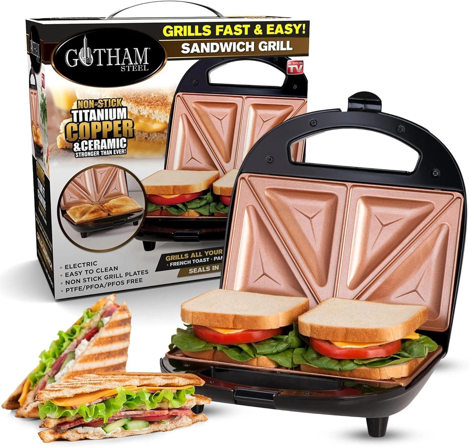 Gotham Steel Nonstick Panini Press Sandwich Maker, 2in1 Breakfast Sandwich Maker