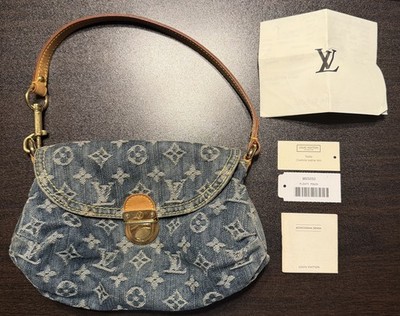 LOUIS VUITTON Mini Pleaty Monogram Denim Shoulder Bag Handbag Blue 