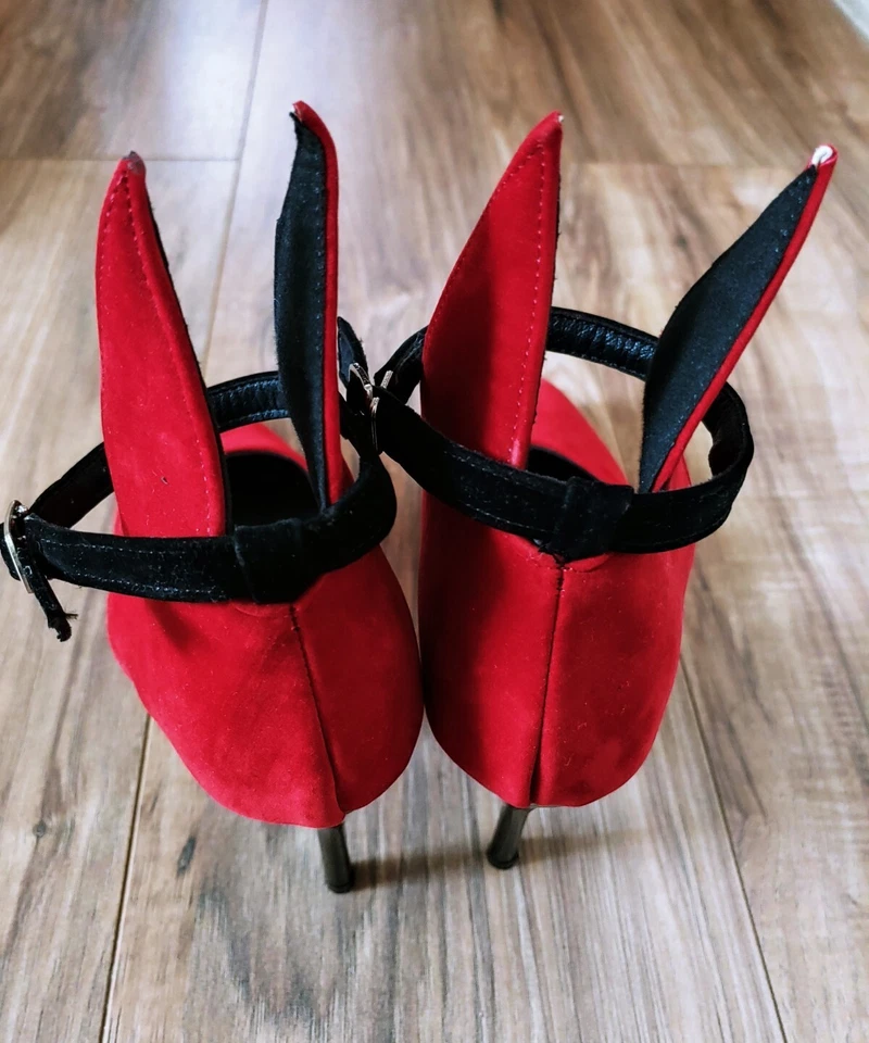 NUEVO Zapatos de Mujer Rojo y Negro Gamuza Punta Zapatos de Bomba Talla EU 38 (Y1) Foto 4 de 4