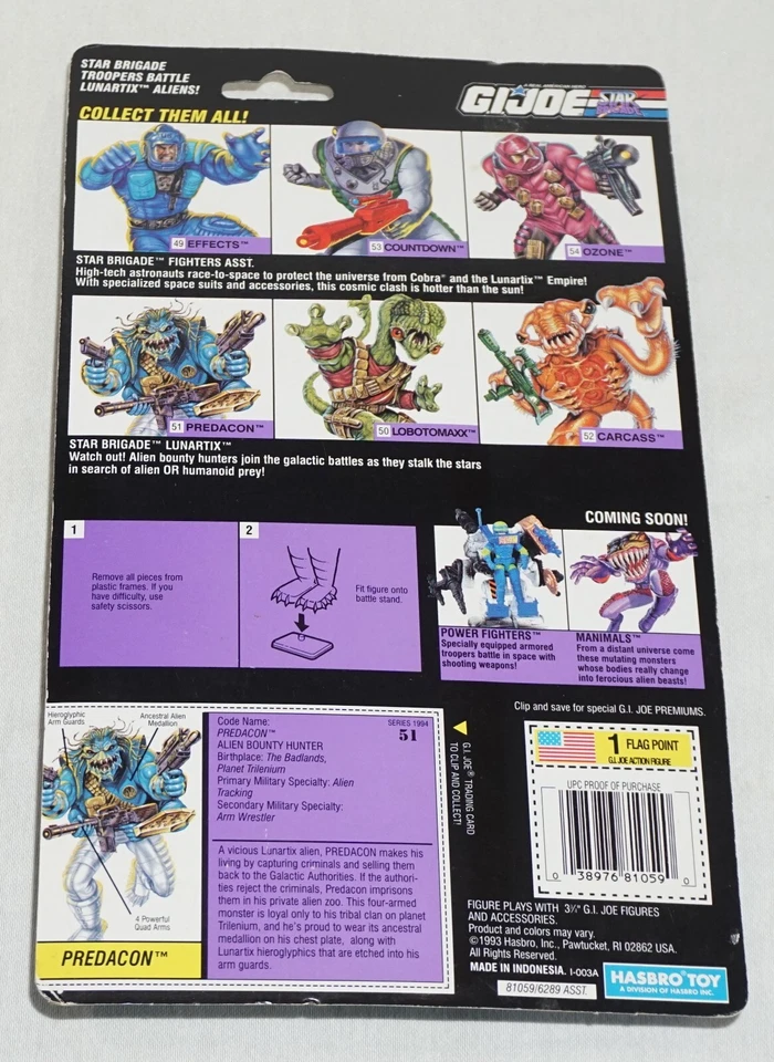 GI JOE 1994 PREDACON (v1) ALIEN BOUNTY HUNTER MINT ON CARD - Image 3 of 3