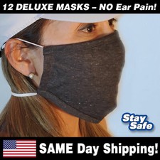 1 Dozen DELUXE Washable Face Masks - Double Head Straps NO Ear Pain Pocket