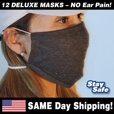 1 Dozen DELUXE Washable Face Masks - Double Head Straps (NO Ear Pain) Pocket
