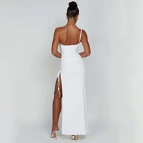 Single Shoulder Strap mit Overknee Schlitz Damen Kleid mit offenem Rücken - Bild 9 von 13