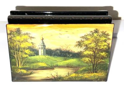   FEDOSKINO Beautiful MOP Russian hand-painted lacquer box  The nature  Signed