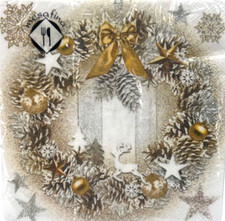 Lunch Paper Napkins 40 Ct 3-Ply Gold b Silver Holiday Wreath Disposable New