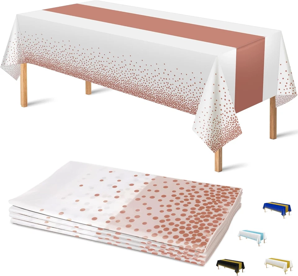 Paquete de 4 manteles de plástico desechables de oro rosa blanco 54"X108" para decoración de fiestas Foto 4 de 4