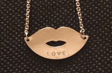 Lips Necklace - Charm on Chain Kiss Face Small Tiny Love Engraved Lipstick 18  