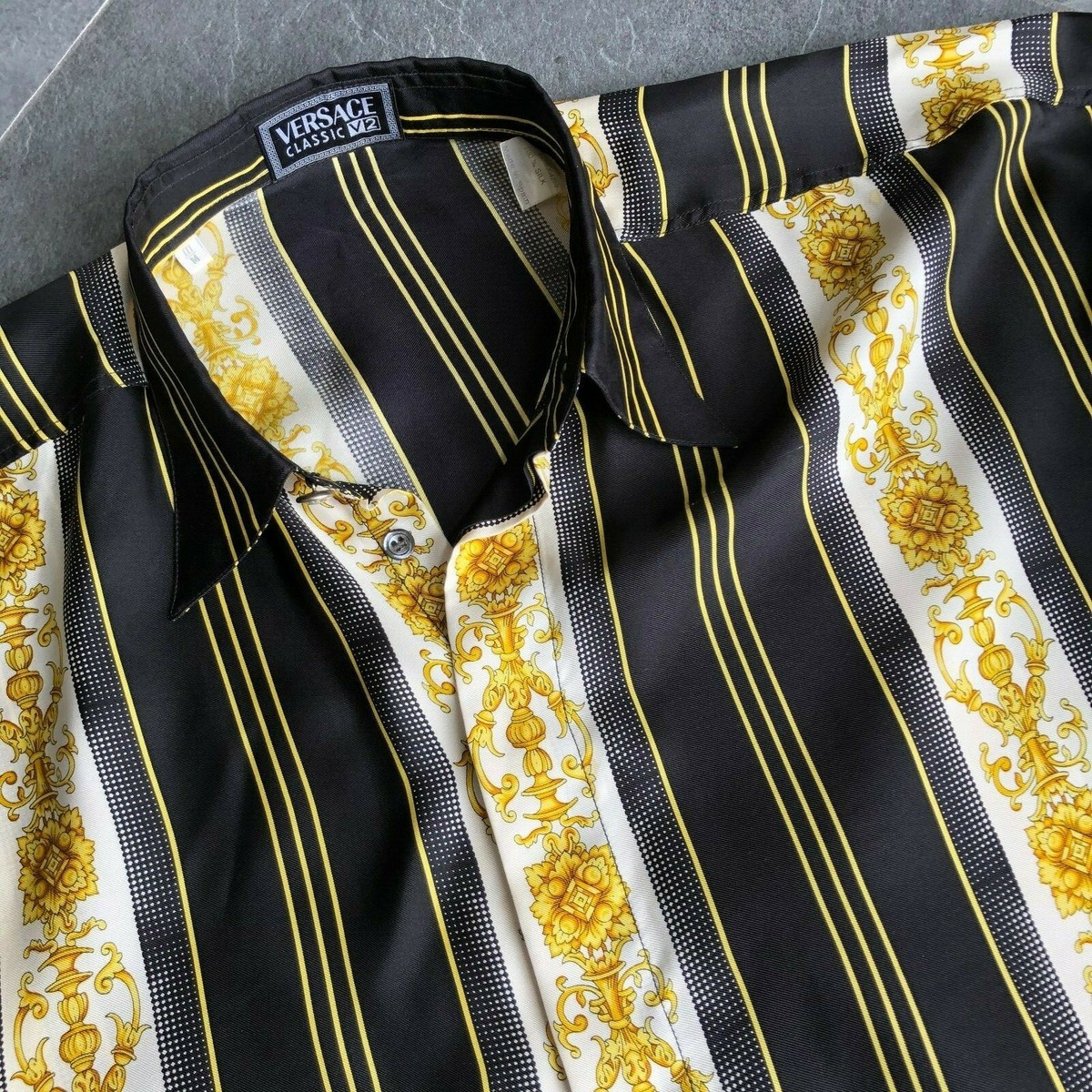 VERSACE CLASSIC V2 black gold silk shirt Barocco print size