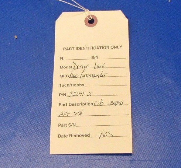 Inbd Closure Rib Aero Commander Darter & Lark Rib INBD Aft RH P/N 32091-2 NOS (0517-158 ...