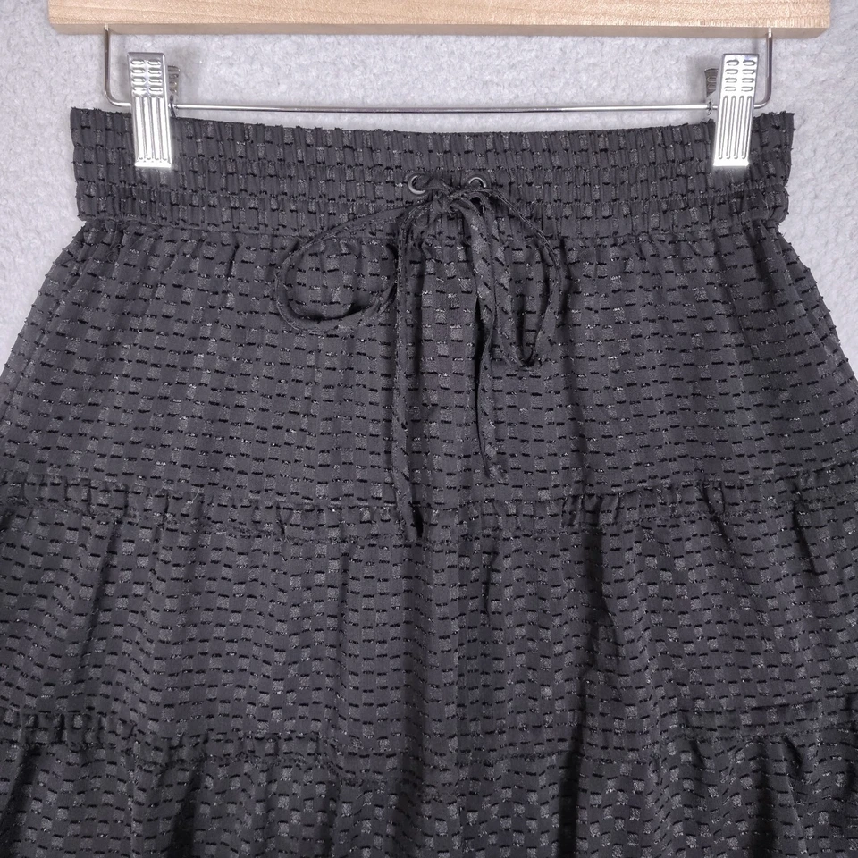 Falda Patinadora Alice + Olivia Mujer 4 Negra Cuadros Suizos Volantes Mini Niveles Preppy Foto 4 de 4