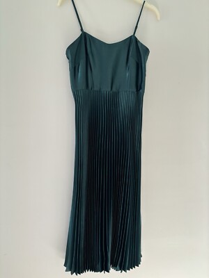 whistles green pleated dress Whistles Velvet Pleated Sleeve Dress Dark Green Size 12