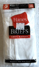 3 New Vintage 2000 Hanes Men's White Briefs Underwear Size 38 Preshrunk Cotton
