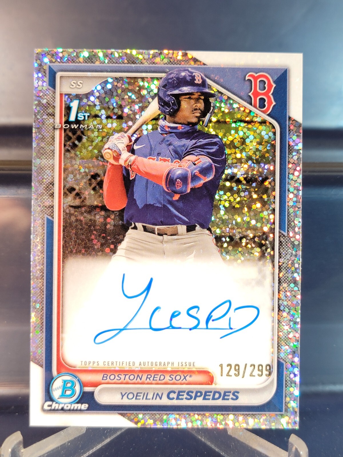 2024 Bowman Chrome Yoeilin Cespedes 1st Auto Sparkle Refractor #129/299 Red Sox