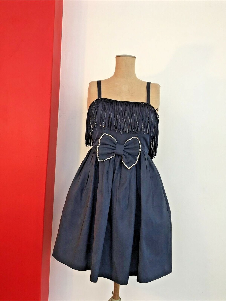 Alannah Hill 6-8 Dress Navy Pockets Bow Silk Cocktail Party Formal