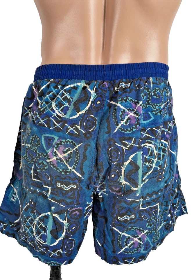 Vintage 90s shorts surf abstract print vaporwave BASIC EDITIONS swim trunks L - Image 2 of 4